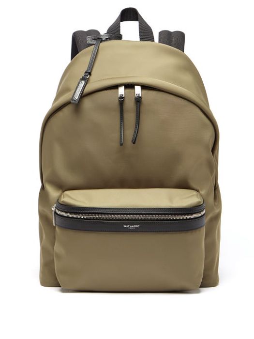 Saint Laurent - Leather-trim Canvas Backpack - Mens - Khaki