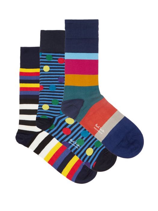 Paul Smith - Pack Of Three Striped And Spot Cotton-blend Socks - Mens - Multi