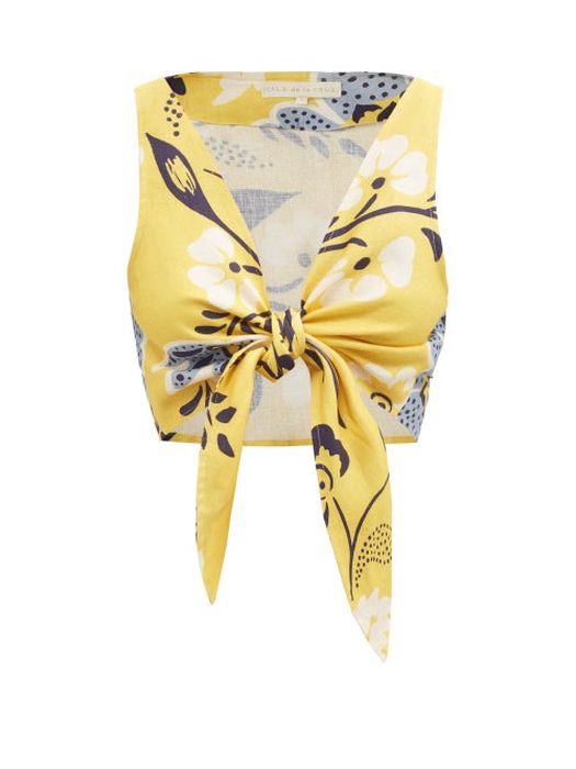 Cala De La Cruz - Lola Tie-front Floral-print Top - Womens - Yellow Print