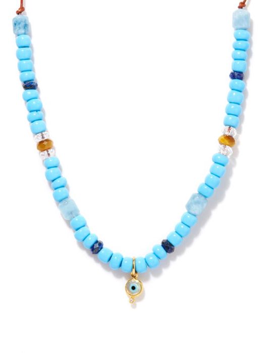 Musa By Bobbie - Evil Eye Diamond & 24kt Gold Beaded Necklace - Womens - Blue
