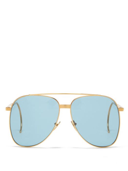 Gucci Eyewear - Curve-temple Aviator Metal Sunglasses - Mens - Blue Gold