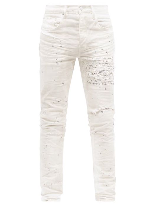 Purple Brand - Bandana Patchwork Distressed Skinny Jeans - Mens - White