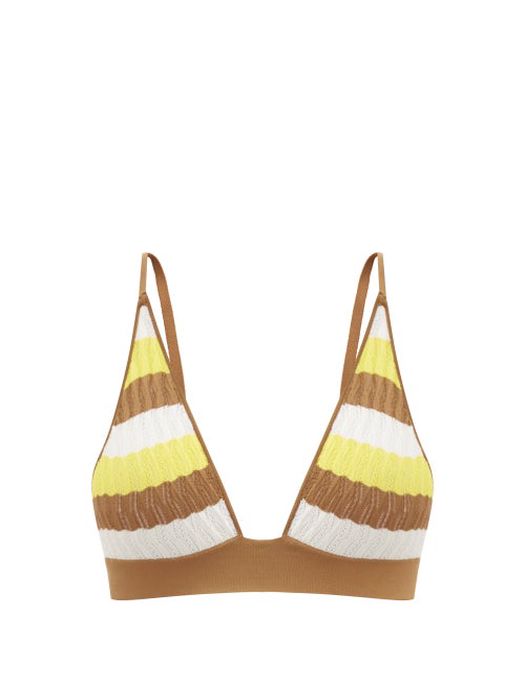 Dodo Bar Or - Robin Striped Pointelle-knit Triangle Bra - Womens - Yellow Multi