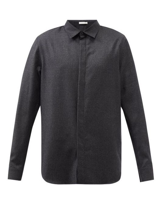 The Row - Zachary Wool-flannel Shirt - Mens - Dark Grey