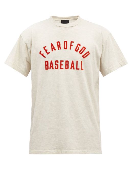Fear Of God - Baseball Flocked-logo Cotton-jersey T-shirt - Mens - Grey