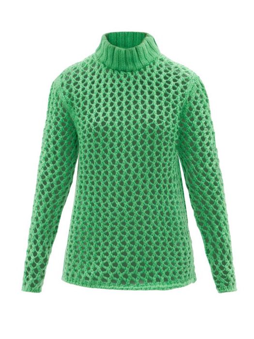 The Elder Statesman - Eyelet Cashmere Roll-neck Sweater - Womens - Green