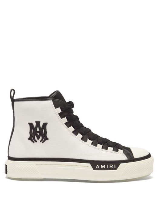 Amiri - Ma Court Leather And Canvas High-top Trainers - Mens - White