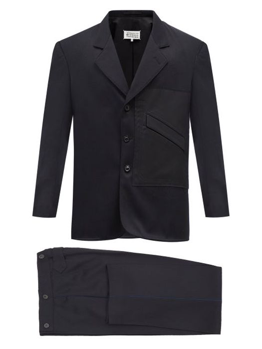 Maison Margiela - Raw-edged Patch Wool-twill Suit - Mens - Navy