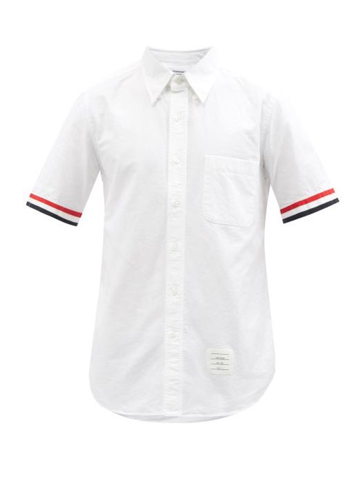 Thom Browne - Tricolour-stripe Cotton-oxford Short-sleeved Shirt - Mens - White