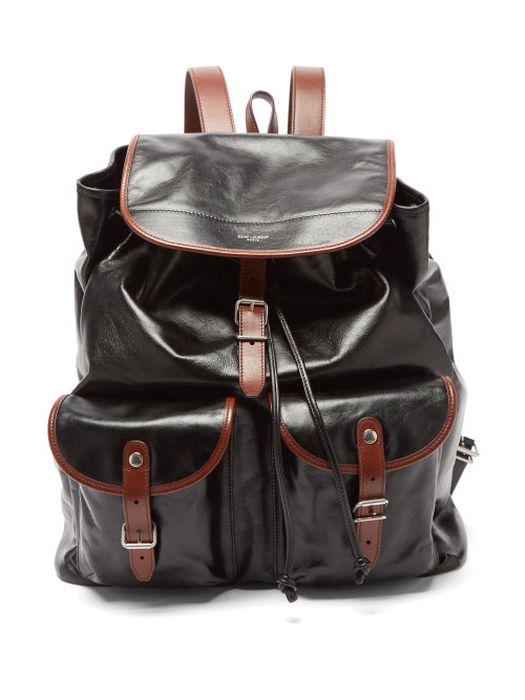 Saint Laurent - Logo-print Leather Backpack - Mens - Black
