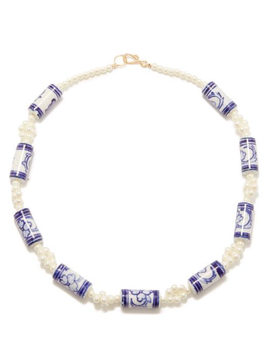 Shrimps - Joline Faux-pearl And Ceramic Beaded Necklace - Womens - Blue Multi