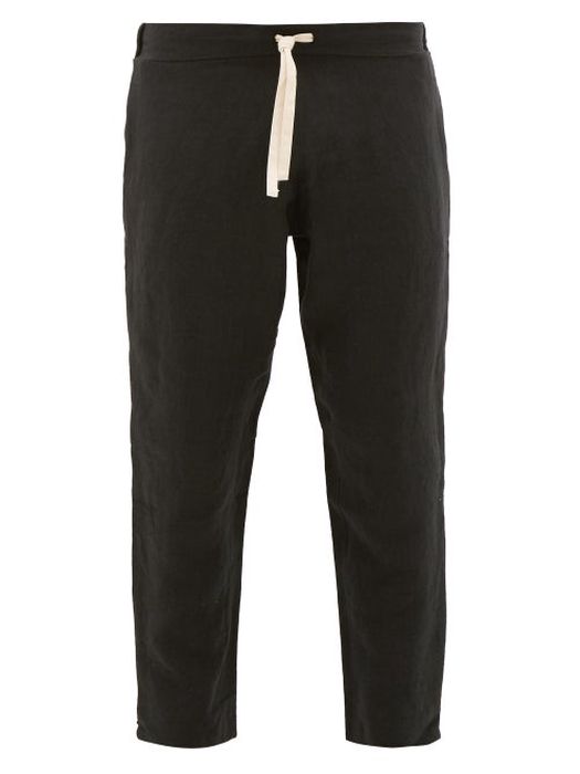 Marané - Linen Drawstring Trousers - Mens - Black