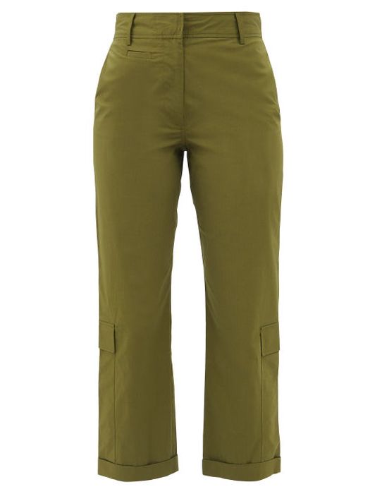 Frame - High-rise Cotton-blend Straight-leg Trousers - Womens - Khaki