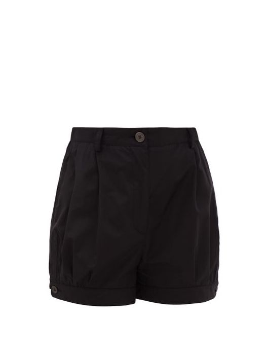 Prada - High-rise Buttoned-cuff Cotton Shorts - Womens - Black