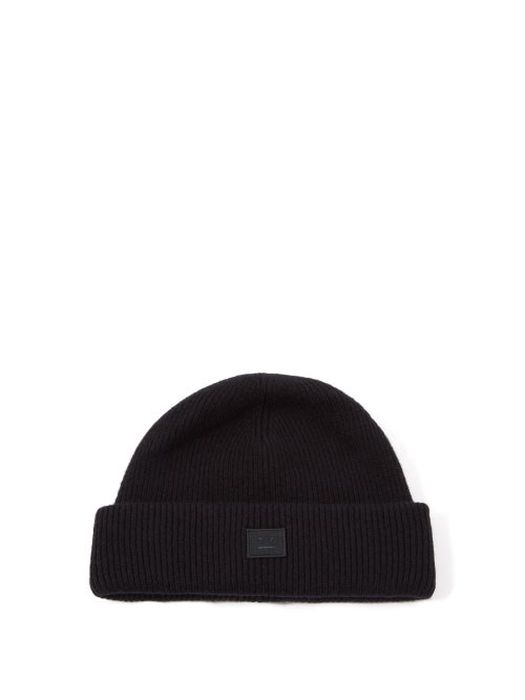 Acne Studios - Kansy Face Patch Wool-blend Beanie Hat - Mens - Black