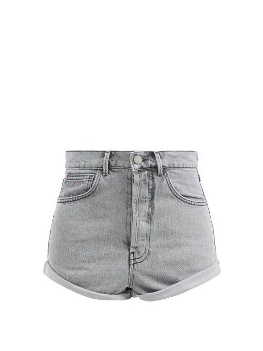 Raey - Rivet Cut-off Denim Shorts - Womens - Light Grey