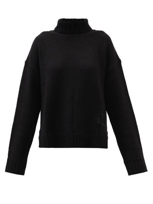 Altu - Logo-embroidered Merino-blend Roll-neck Sweater - Womens - Black