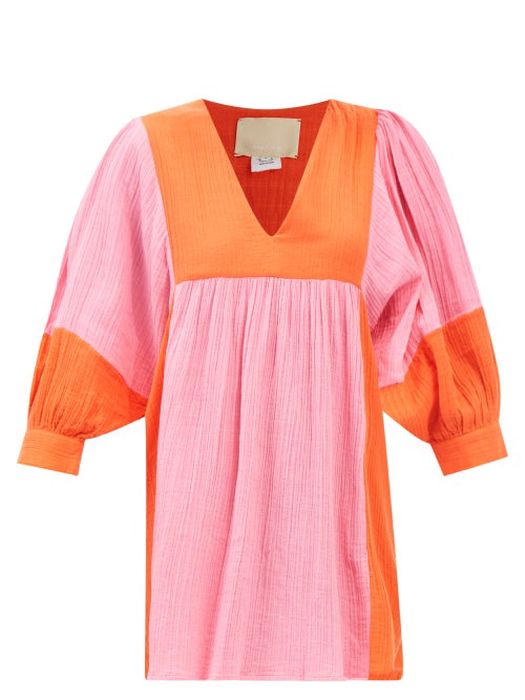 Anaak - Ajmer Bi-colour Cotton Sun Dress - Womens - Pink Orange