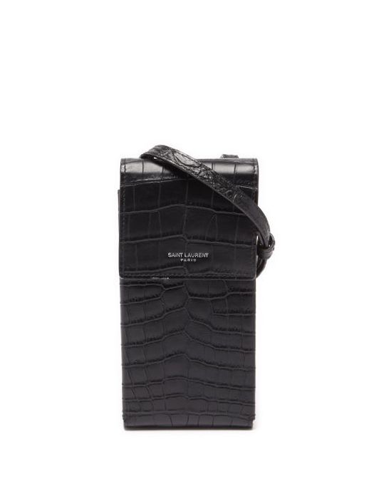 Saint Laurent - Micro Crocodile-effect Leather Cross-body Bag - Mens - Black