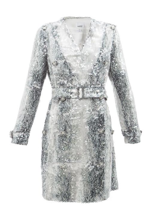 Burberry - Sequinned Crepe Trench Dress - Womens - Green Multi