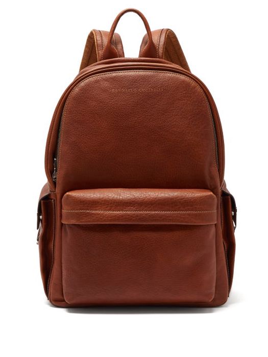 Brunello Cucinelli - Grained Leather Backpack - Mens - Brown