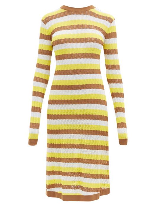 Dodo Bar Or - Brenda Striped Pointelle-knit Midi Dress - Womens - Yellow Multi