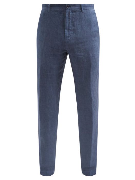 120% Lino - Slim-leg Linen-hopsack Suit Trousers - Mens - Navy