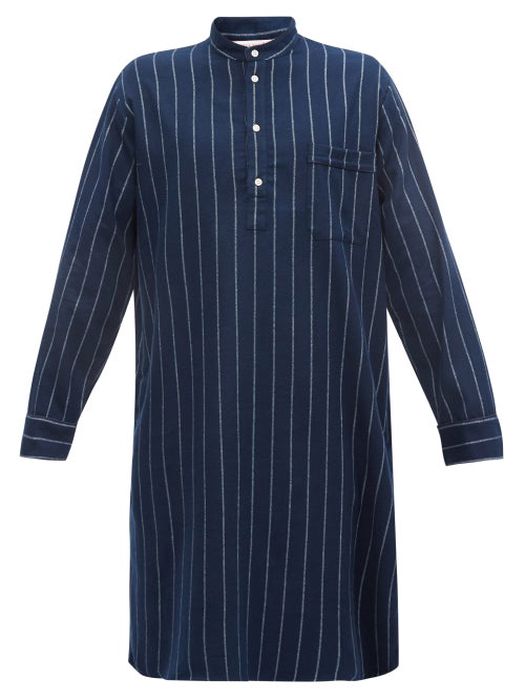 Derek Rose - Striped Cotton Night Shirt - Mens - Navy