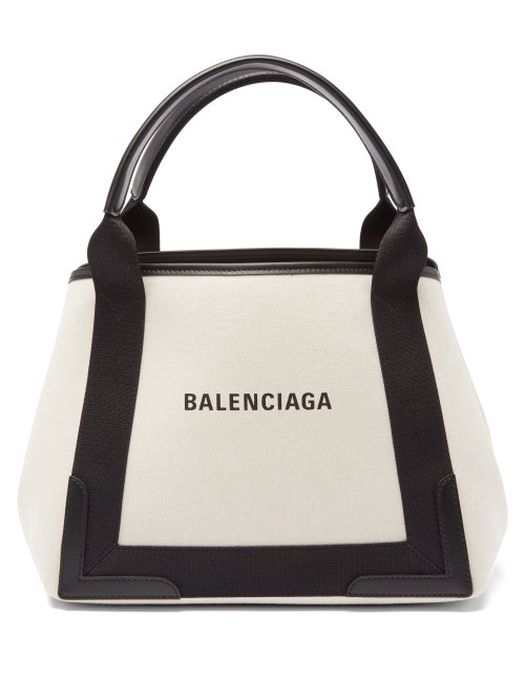 Balenciaga - Cabas S Logo-print Leather-trim Canvas Bag - Womens - Black Cream