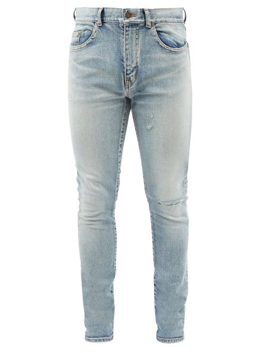 Saint Laurent - Distressed Slim-leg Jeans - Mens - Blue