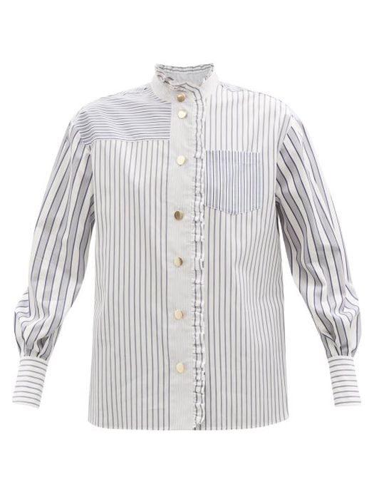 Erdem - Hutchinson Ruffled Striped Cotton Shirt - Womens - Blue Stripe