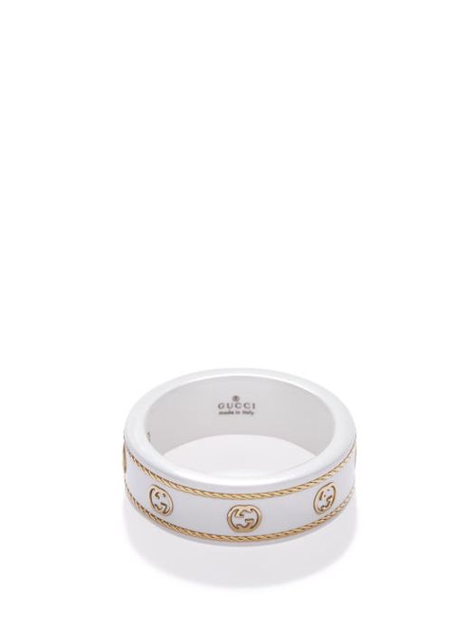 Gucci - Icon Zirconia & 18kt Gold Gg-logo Ring - Womens - White