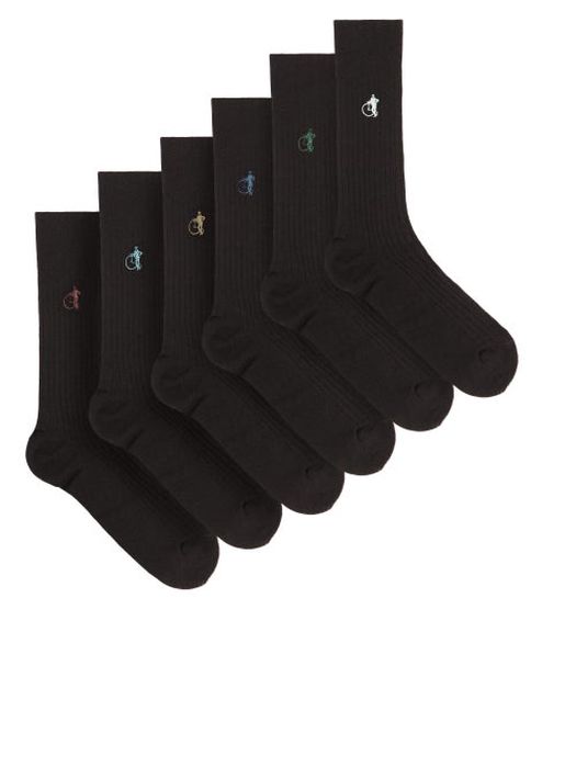 London Sock Company - Simply Black Pack Of Six Ribbed Cotton-blend Socks - Mens - Black