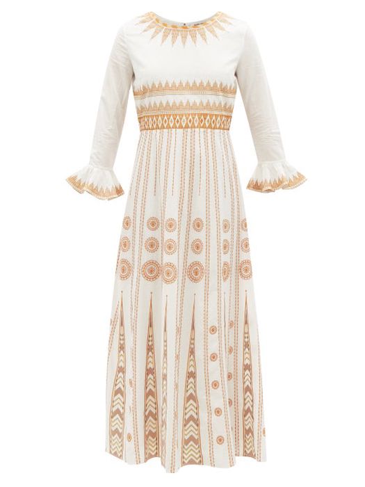 Emporio Sirenuse - Tracey Embroidered Cotton-voile Dress - Womens - Ivory