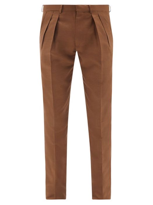 Tom Ford - Double-pleat Silk Canvas Slim-leg Trousers - Mens - Brown