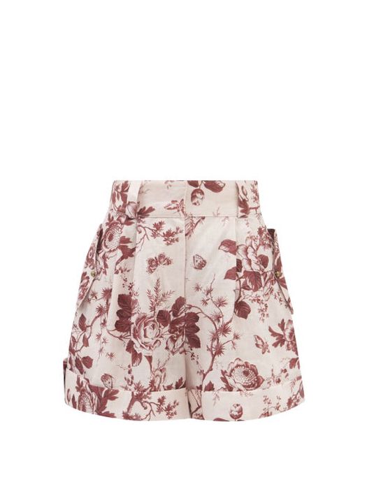 Ale mais - Heather Floral-print Cotton-poplin Shorts - Womens - Burgundy Print