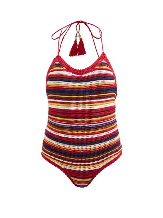 Alanui - Beach Break Striped Cotton-knit Swimsuit - Womens - Multi