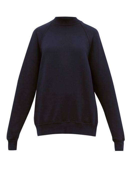 Les Tien - High-neck Brushed-back Cotton Sweatshirt - Womens - Navy