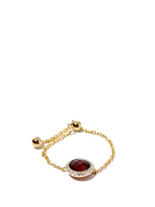 Anissa Kermiche - January Diamond, Garnet & 14kt Gold Chain Ring - Womens - Red