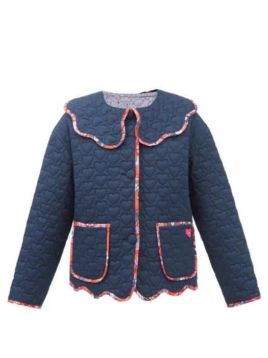 Horror Vacui - Franz Scalloped Heart-quilted Cotton Jacket - Womens - Navy