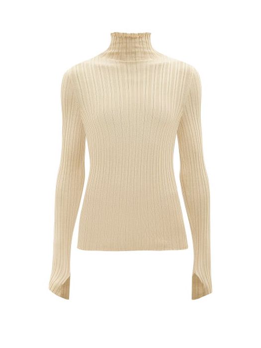 Petar Petrov - Tavi High-neck Ribbed-knit Silk Sweater - Womens - Cream