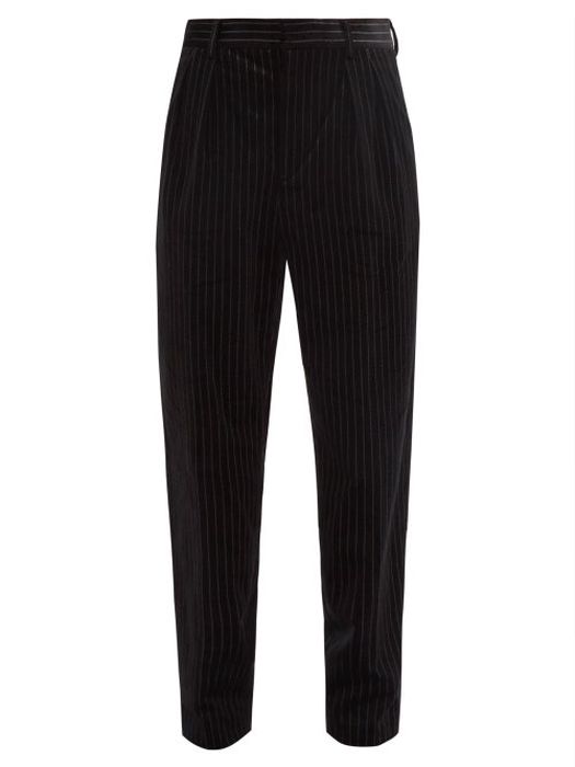 Saint Laurent - Pinstriped Cotton-velvet Suit Trousers - Mens - Black