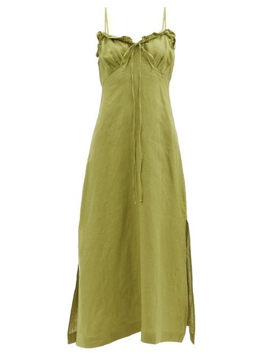 Casa Raki - Selina Organic-linen Voile Dress - Womens - Green