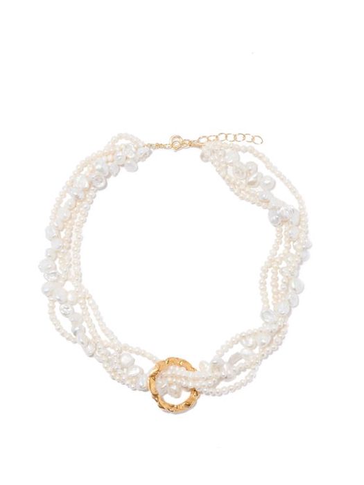 Hermina Athens - Full Moon Pearl & Gold-plated Necklace - Womens - White