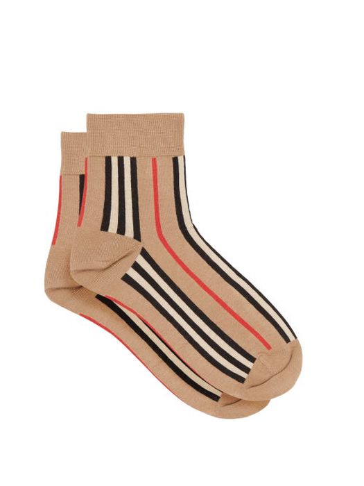 Burberry - Icon-stripe Cotton-blend Socks - Mens - Beige Multi