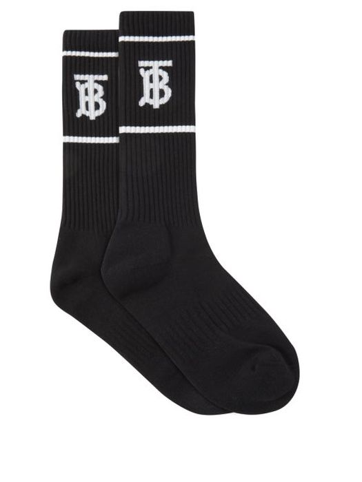 Burberry - Tb-intarsia Ribbed Socks - Mens - Black