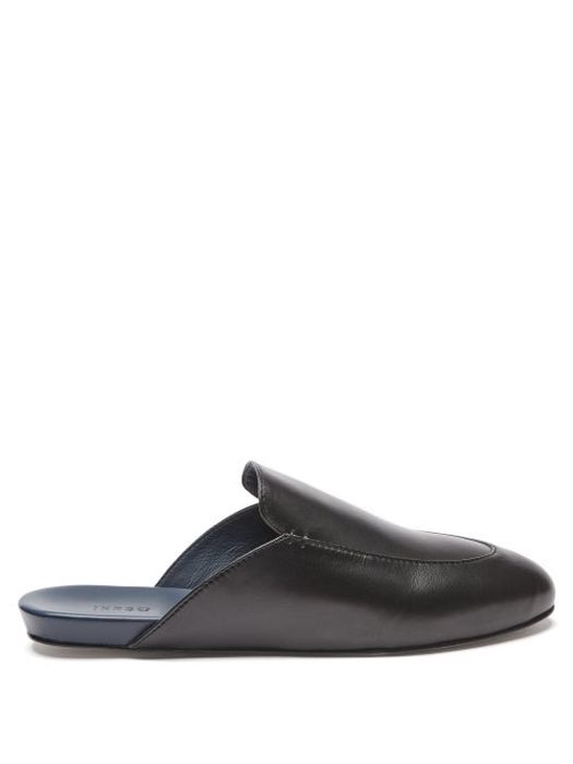 Inabo - Slowfer Leather And Suede Slippers - Mens - Black