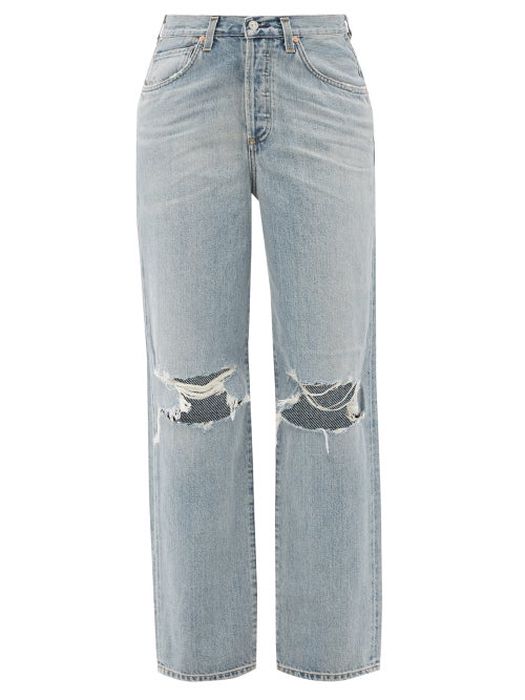 Citizens Of Humanity - Elle V-front Distressed Jeans - Womens - Light Blue