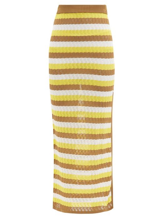 Dodo Bar Or - Sia Striped Pointelle-knit Midi Skirt - Womens - Yellow Multi