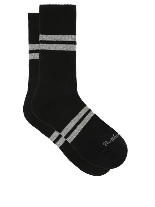 Pantherella - Spirit Logo-jacquard Cotton-blend Socks - Mens - Black